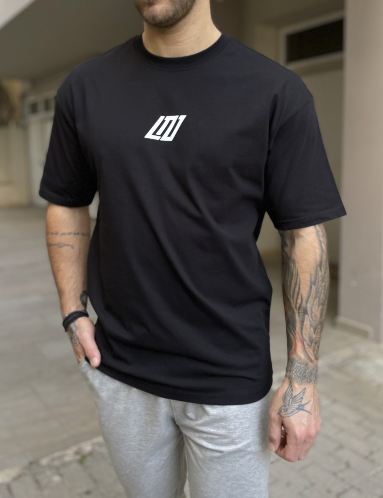Little Cup Ανδρικό βαμβακερό μαύρο Oversized T-shirt με τύπωμα 17464